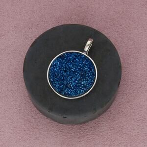 sterling silver blue druzy disc enhancer pendant